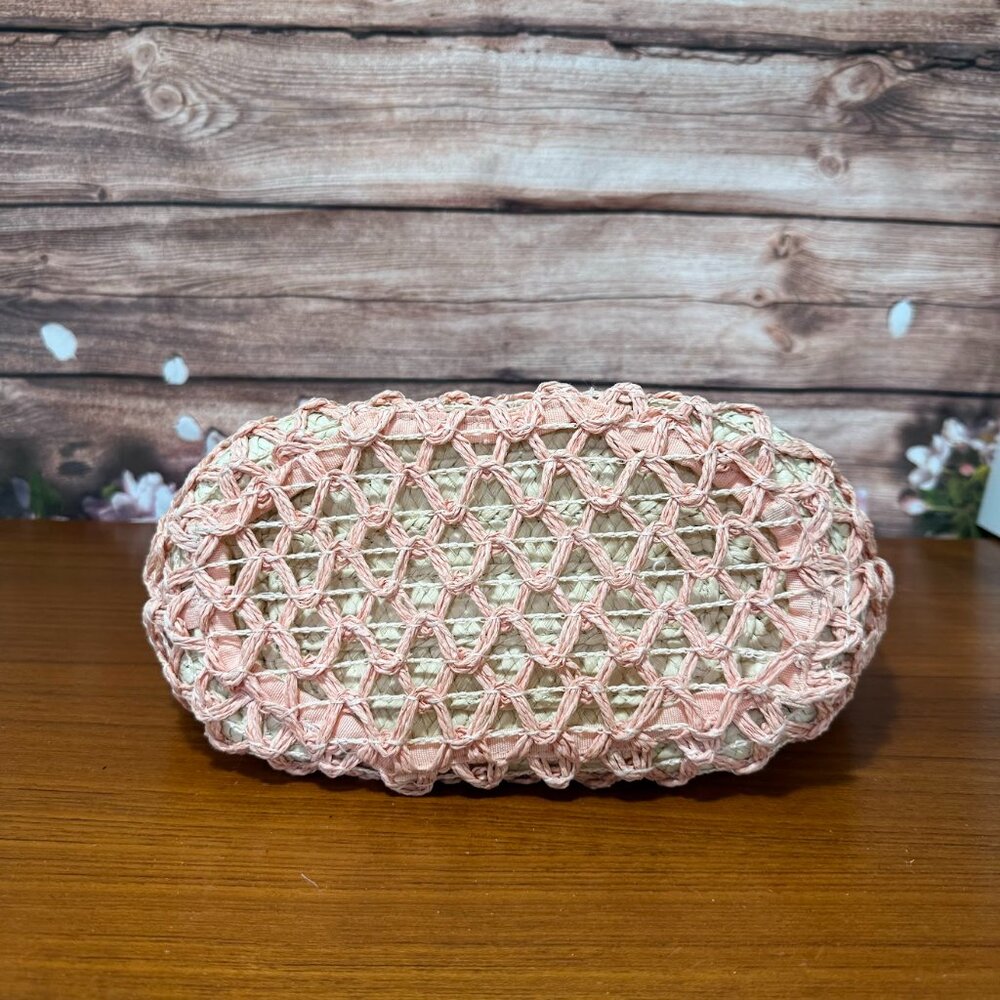 A New Day Paper Straw Handheld Small Tote Handbag Pink/Natural - Picture 7 of 8
